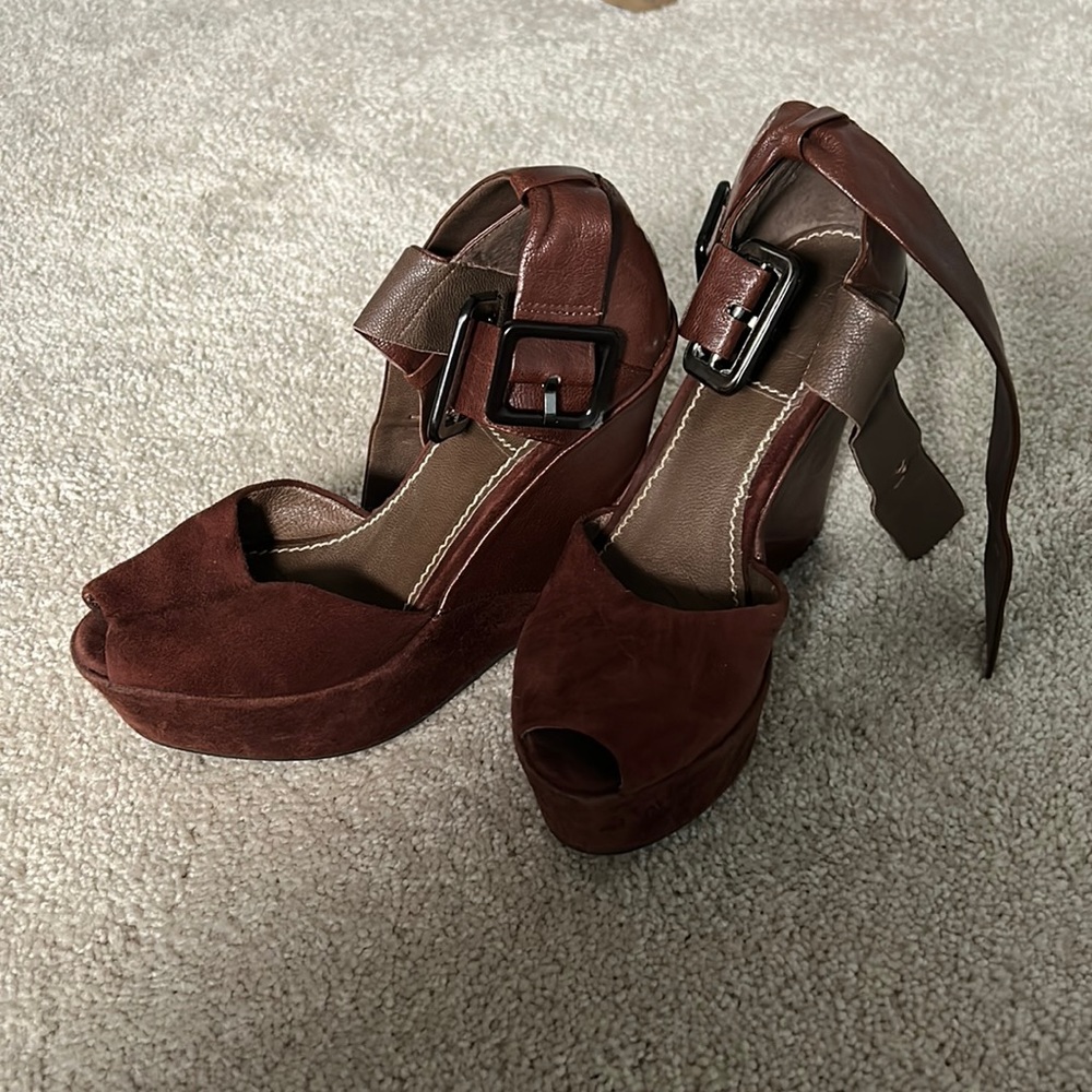 Bacio 61 Brown Suede and Leather Wedge- size 7